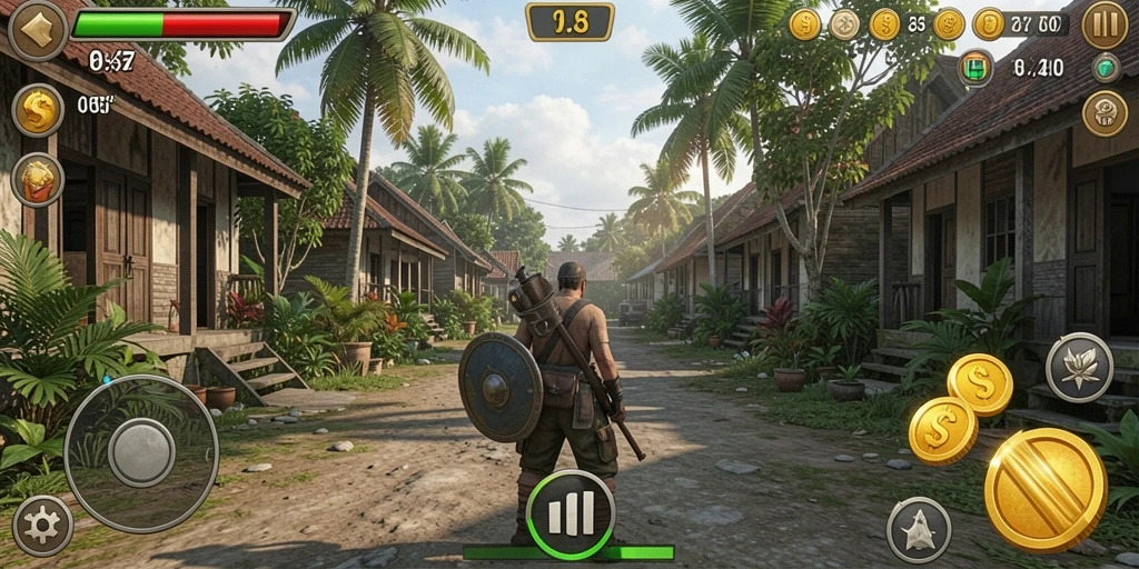 Screenshot menunjukkan aksi karakter saat bertarung.